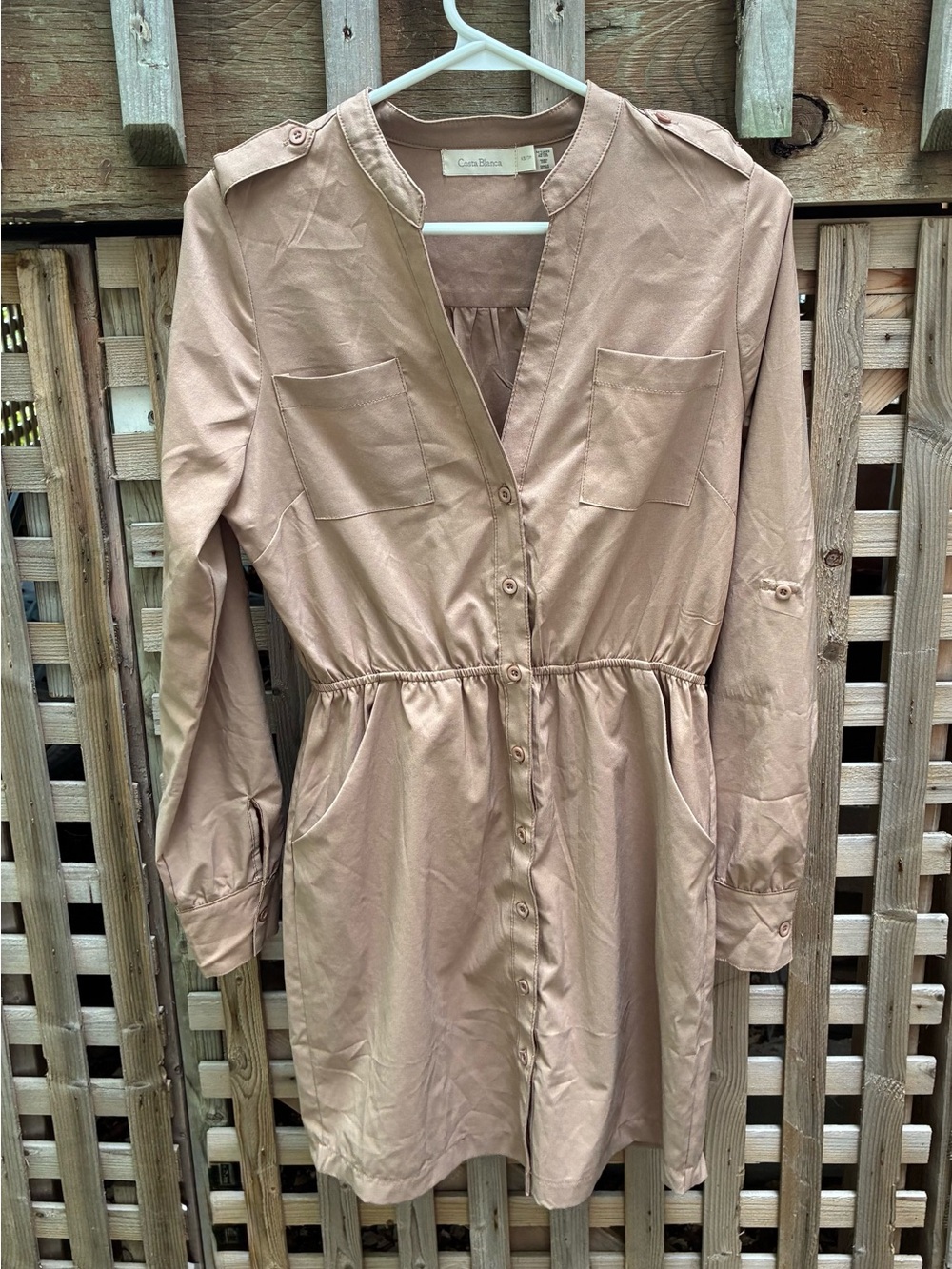 Costa Blanca Tan Button-Front Long Sleeve Shirt Dress